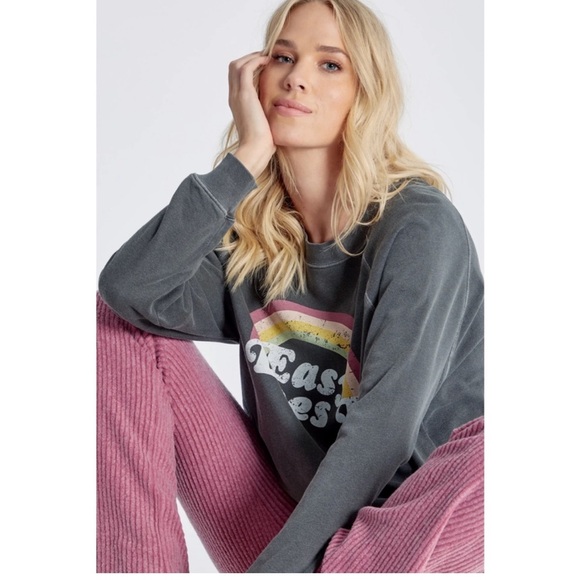 Wildfox Rainbow "Easy Does It" Oversized Grey Graphic Sweatshirt w MEASUREMENTS! - Picture 14 of 14